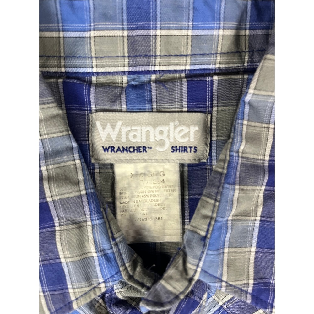 Wrangler Western Plaid Short Sleeve Snap Front‎ Shirt Men's XL Blue Gray - Picture 3 of 8